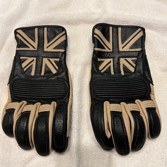 Triumph Motorcycle Union Jack Black and Tan Leather Gloves Men’s XL - Picture 1 of 5